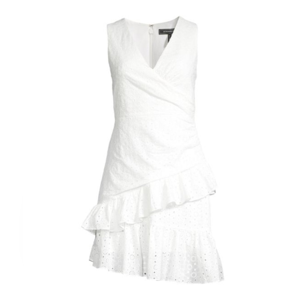 BCBGMAXAZRIA White Eyelet V Neck Crochet Wrap Dress Sz 6 $248 - Picture 3 of 8
